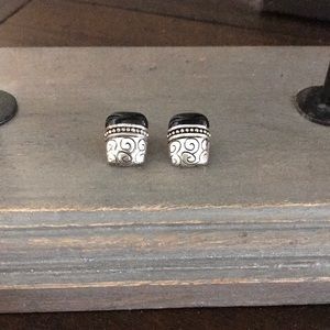 Black/Navy and Silver Post Back Earrings